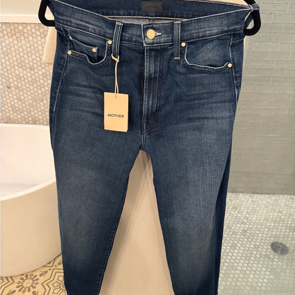 Mother Denim Rambler Ankle Wide Leg Dark Wash Jeans in High Tide Size 27